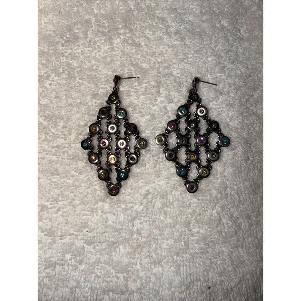 Multicolor Crystal Chandelier Earrings Gunmetal Openwork Statement Dangle Earrin
